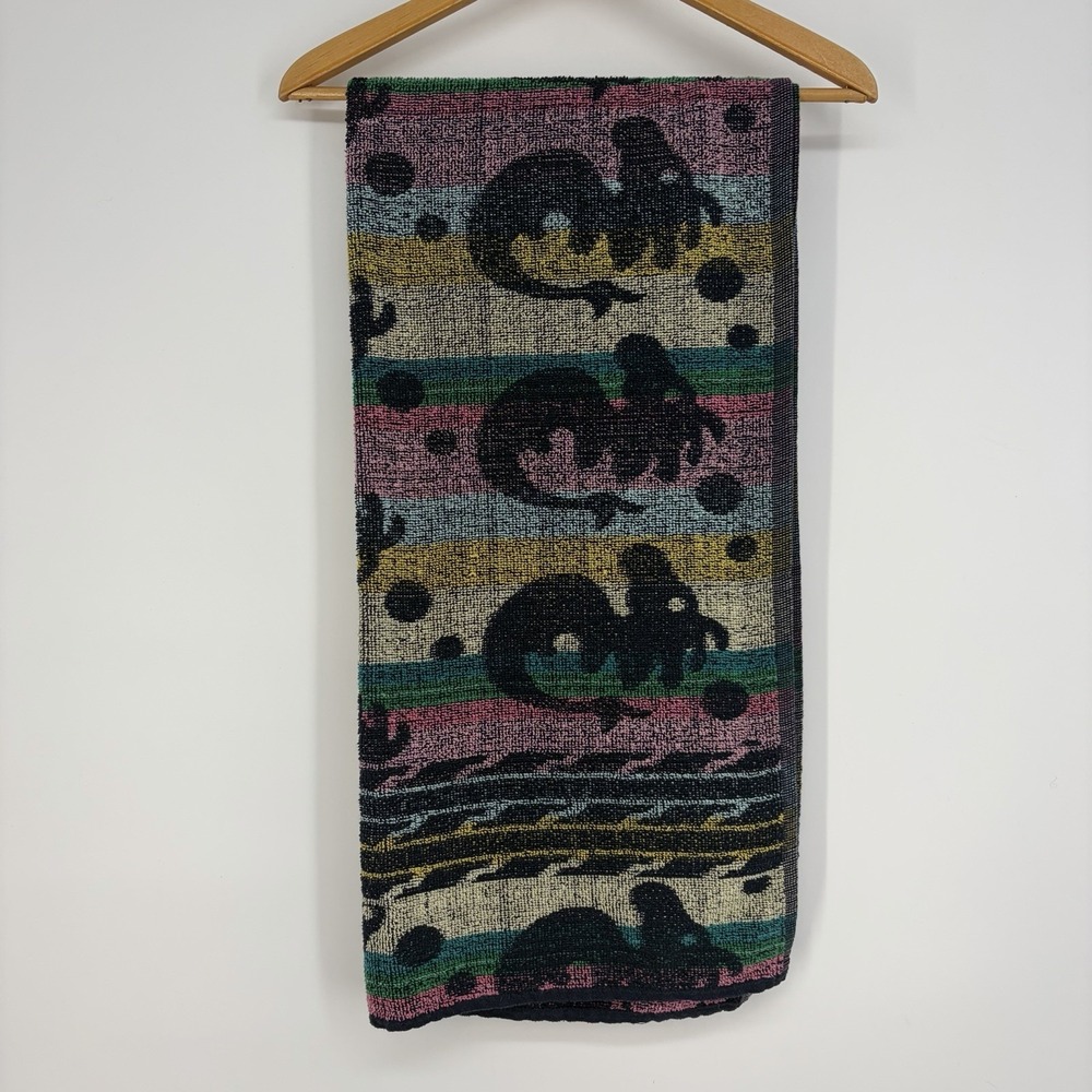 Vtg Kaufman Multicolored Tropical‎ Beach Pool Towel 28" x 57" Soft Swim Travel